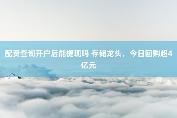 配资查询开户后能提现吗 存储龙头，今日回购超4亿元